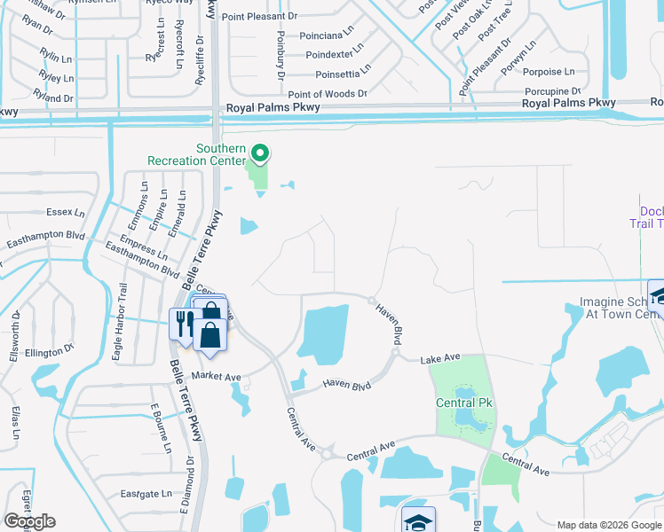 map of restaurants, bars, coffee shops, grocery stores, and more near 566 Belle Terre Parkway in Palm Coast