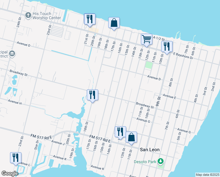 map of restaurants, bars, coffee shops, grocery stores, and more near 534 16th Street in Dickinson
