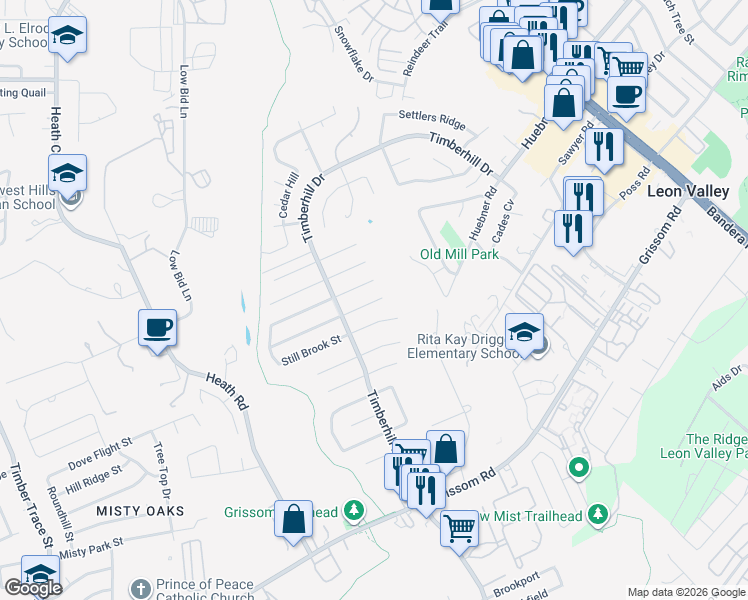 map of restaurants, bars, coffee shops, grocery stores, and more near 7318 Pipe Spring Street in San Antonio