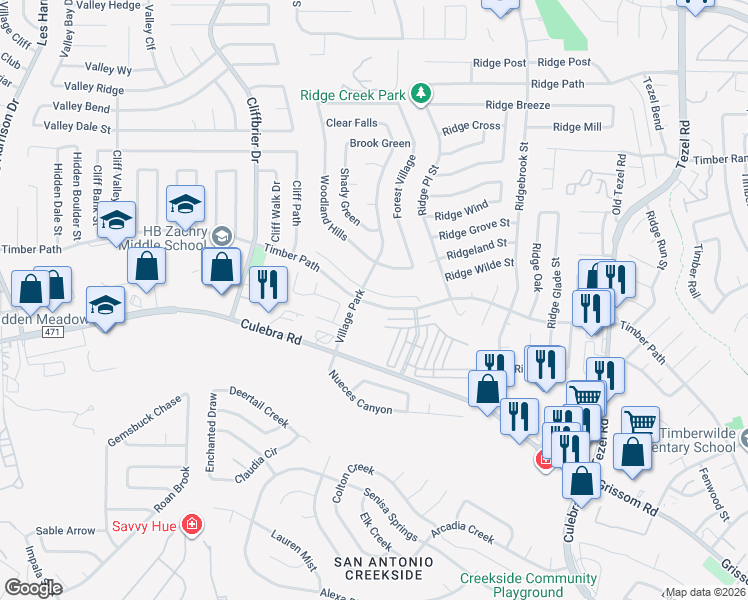 map of restaurants, bars, coffee shops, grocery stores, and more near 9486 Celine Drive in San Antonio