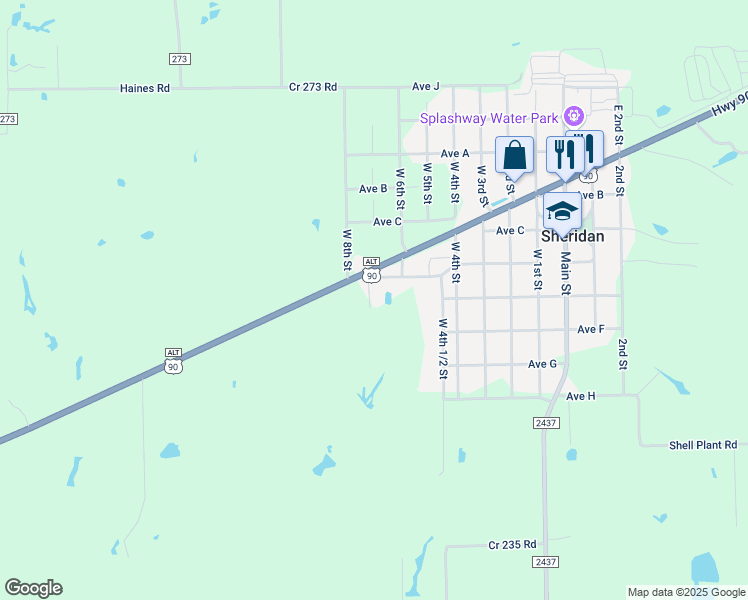 map of restaurants, bars, coffee shops, grocery stores, and more near 5605 West 8th Street in Weimar