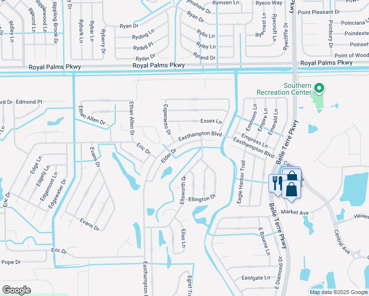 map of restaurants, bars, coffee shops, grocery stores, and more near 13 Elder Drive in Palm Coast