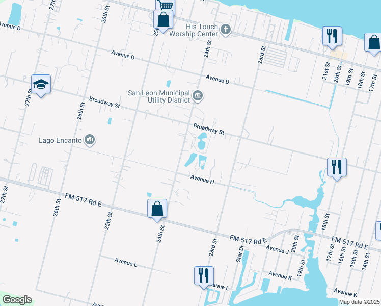 map of restaurants, bars, coffee shops, grocery stores, and more near 635 24th Street in San Leon