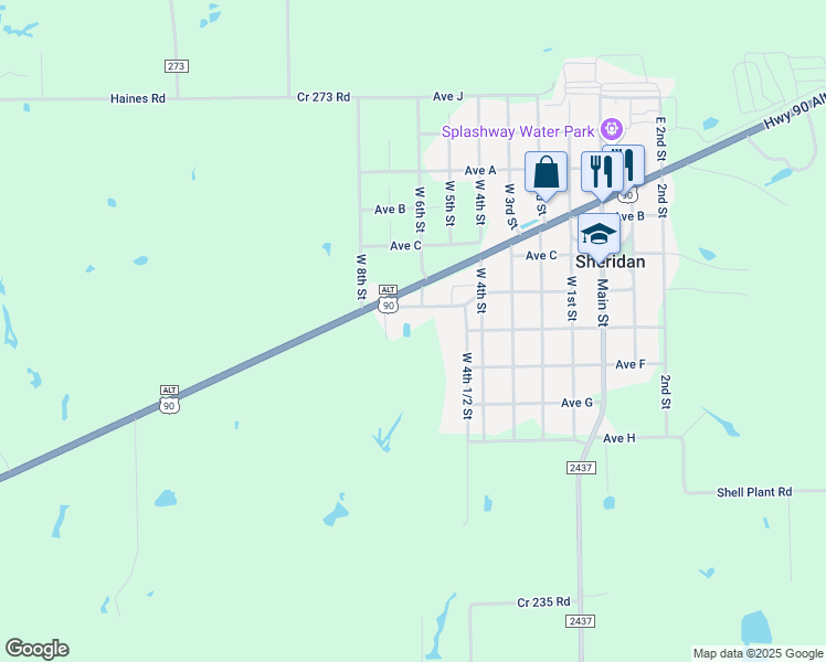 map of restaurants, bars, coffee shops, grocery stores, and more near 5605 West 8th Street in Weimar