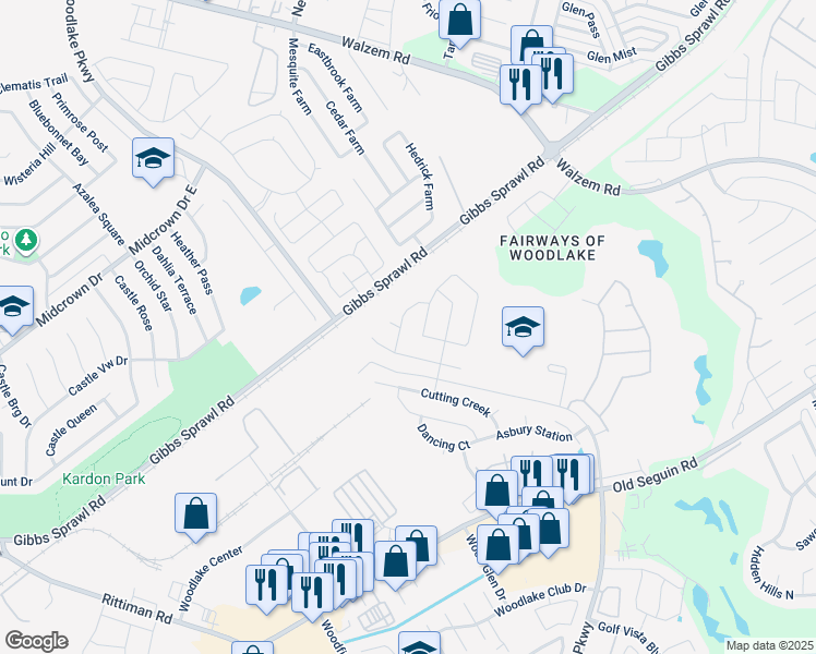 map of restaurants, bars, coffee shops, grocery stores, and more near 6910 Hanover Stone in San Antonio