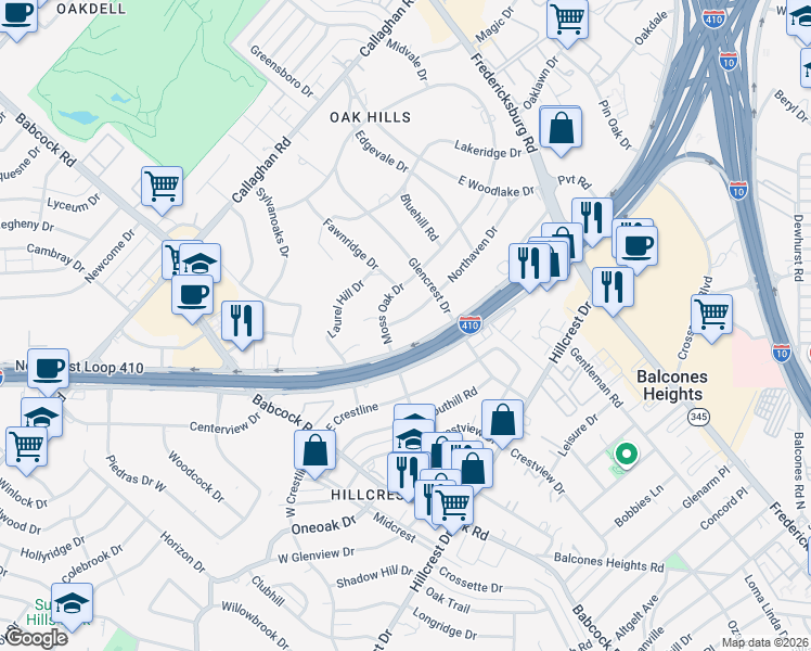 map of restaurants, bars, coffee shops, grocery stores, and more near 122 Northaven Drive in San Antonio