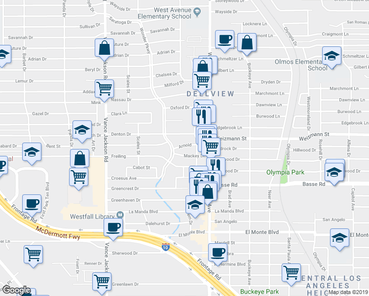 map of restaurants, bars, coffee shops, grocery stores, and more near 106 Arnold in San Antonio