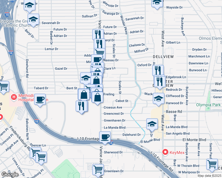 map of restaurants, bars, coffee shops, grocery stores, and more near 226 Englewood Drive in San Antonio