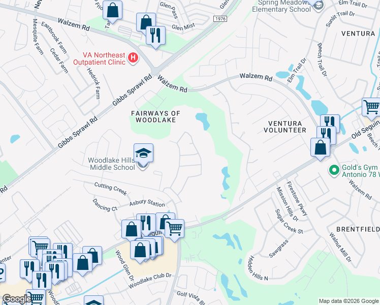 map of restaurants, bars, coffee shops, grocery stores, and more near 7227 Glen Ellen Bay in San Antonio