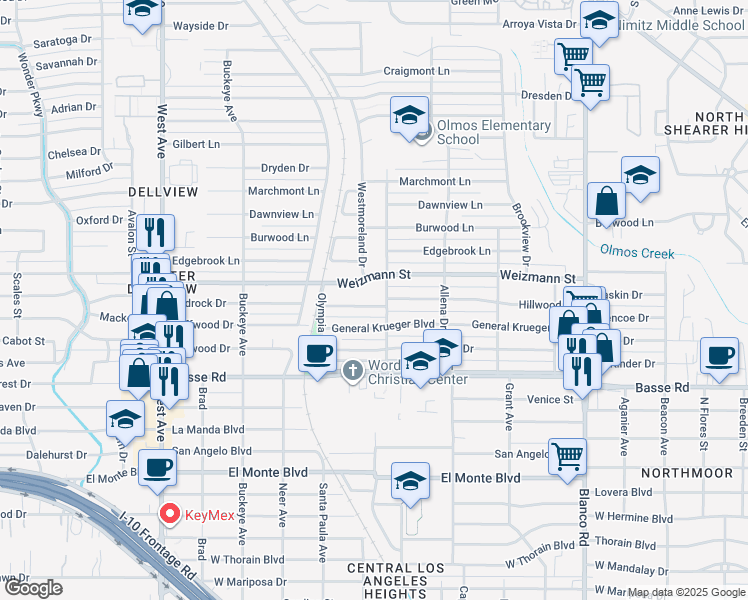 map of restaurants, bars, coffee shops, grocery stores, and more near 507 Hillwood Drive in San Antonio