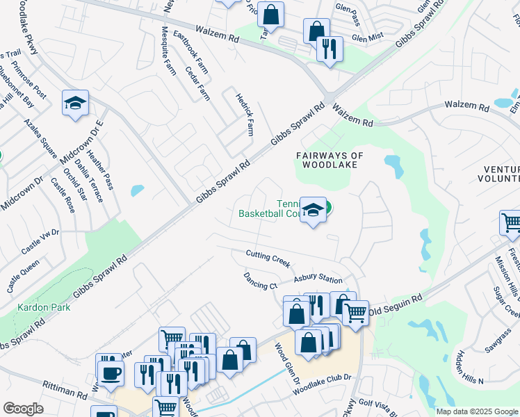 map of restaurants, bars, coffee shops, grocery stores, and more near 6915 Macaway Creek in San Antonio