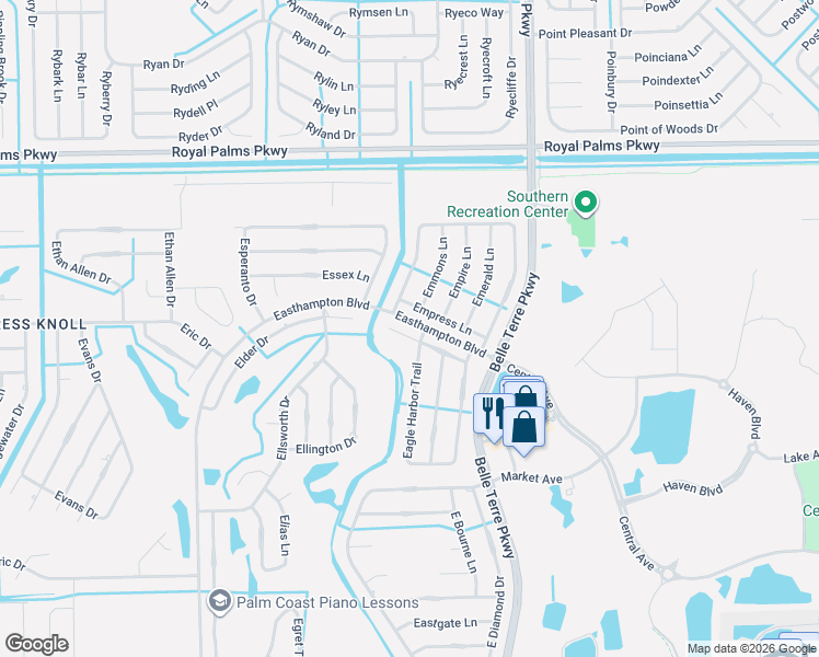 map of restaurants, bars, coffee shops, grocery stores, and more near 4 Eagle Place in Palm Coast