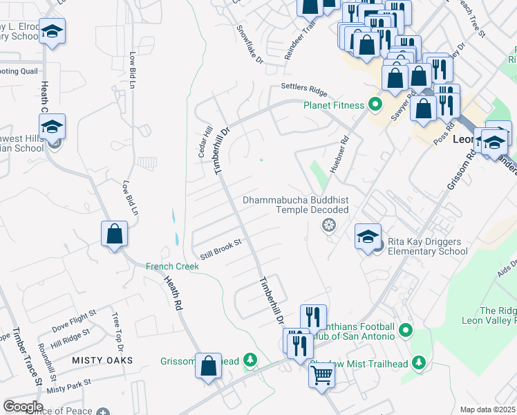 map of restaurants, bars, coffee shops, grocery stores, and more near 7318 Pipe Spring Street in San Antonio