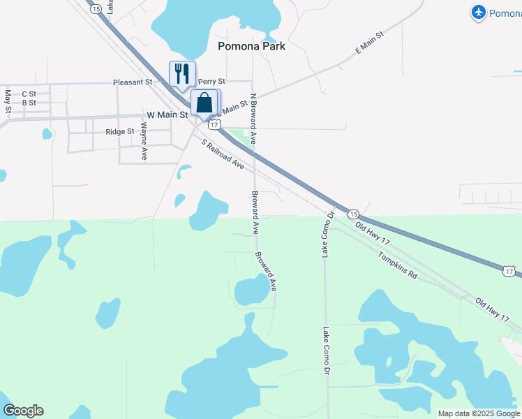 map of restaurants, bars, coffee shops, grocery stores, and more near 126 South Broward Avenue in Pomona Park