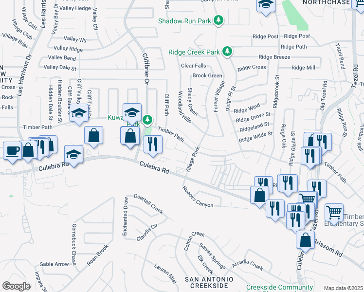 map of restaurants, bars, coffee shops, grocery stores, and more near 9527 Old Quarry in San Antonio