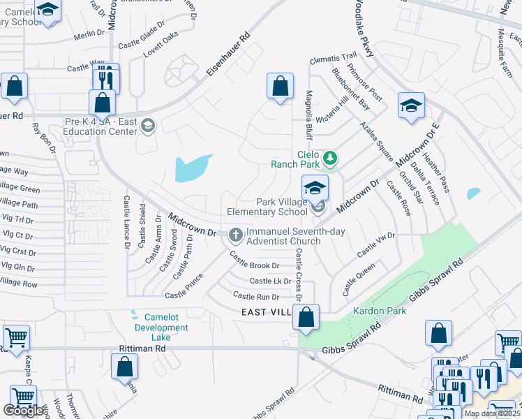 map of restaurants, bars, coffee shops, grocery stores, and more near 6803 Hibiscus Falls in San Antonio