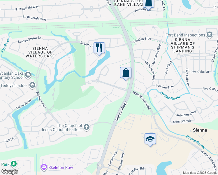 map of restaurants, bars, coffee shops, grocery stores, and more near 16 Waters Lake Blvd in Missouri City