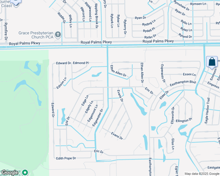 map of restaurants, bars, coffee shops, grocery stores, and more near 175 Evans Drive in Palm Coast