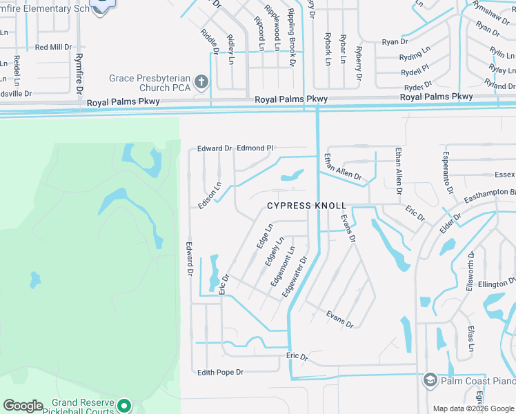 map of restaurants, bars, coffee shops, grocery stores, and more near 29 Erickson Place in Palm Coast