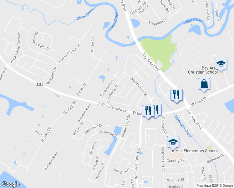 map of restaurants, bars, coffee shops, grocery stores, and more near 203 Redbud Cir in League City