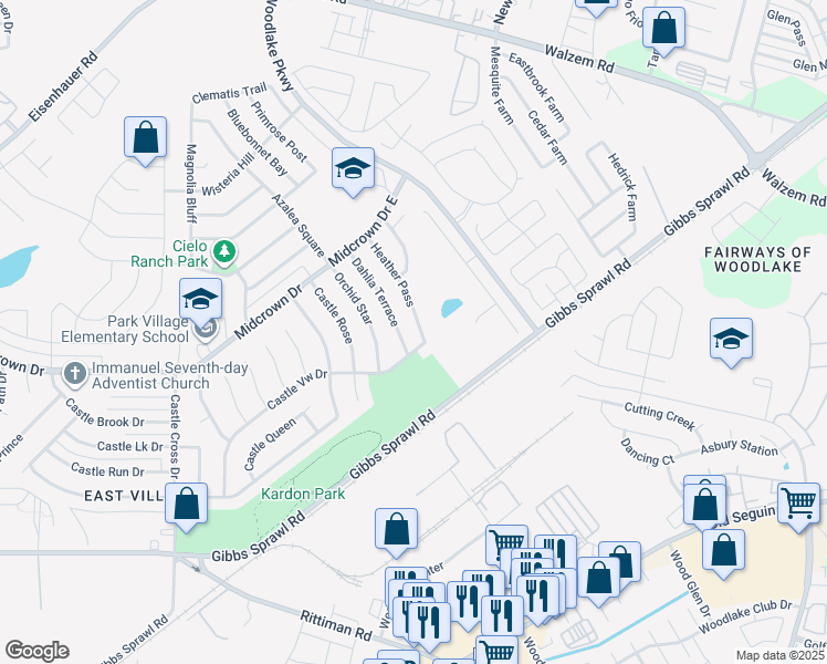 map of restaurants, bars, coffee shops, grocery stores, and more near 4811 Heather Pass in San Antonio