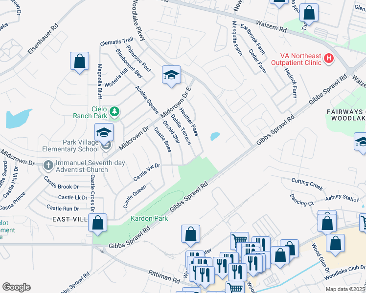 map of restaurants, bars, coffee shops, grocery stores, and more near 4834 Orchid Star in San Antonio