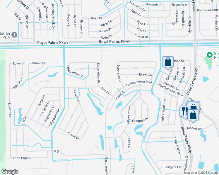 map of restaurants, bars, coffee shops, grocery stores, and more near 37 Eton Lane in Palm Coast