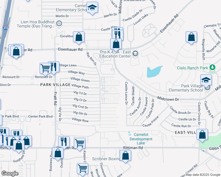 map of restaurants, bars, coffee shops, grocery stores, and more near 4830 Ray Bon Drive in San Antonio