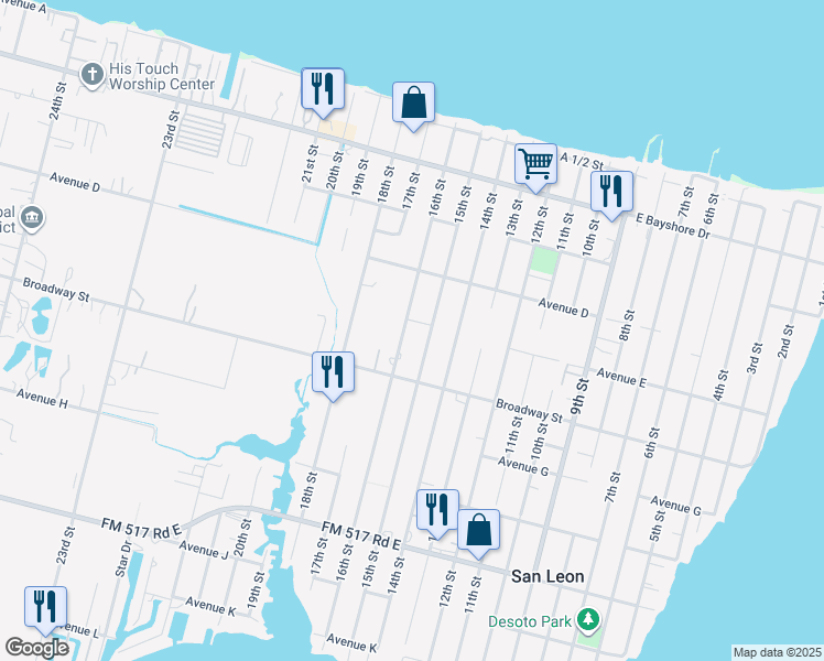map of restaurants, bars, coffee shops, grocery stores, and more near 505 16th Street in San Leon