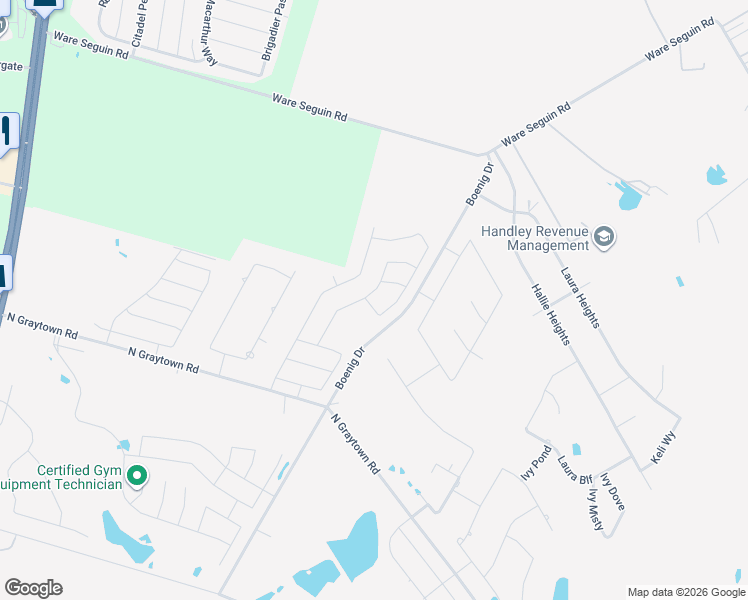 map of restaurants, bars, coffee shops, grocery stores, and more near 10601-10933 Boenig Drive in Converse