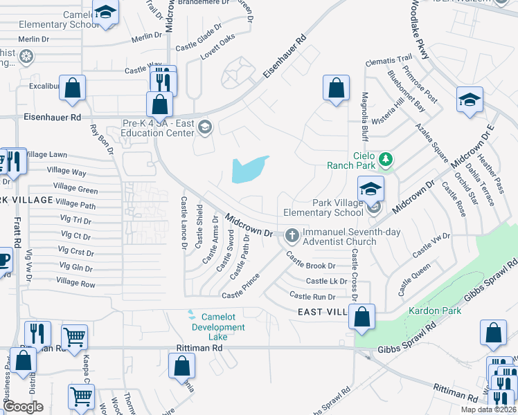 map of restaurants, bars, coffee shops, grocery stores, and more near 6515 Hibiscus Falls in San Antonio