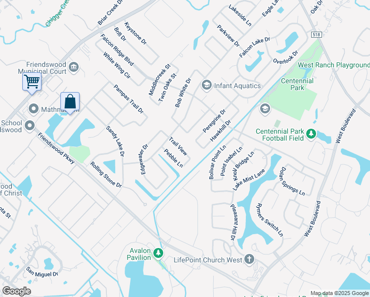 map of restaurants, bars, coffee shops, grocery stores, and more near 2002 Trail View in Friendswood