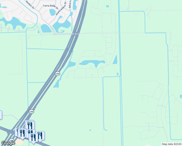 map of restaurants, bars, coffee shops, grocery stores, and more near 6202 Cumberland Terrace Lane in Manvel