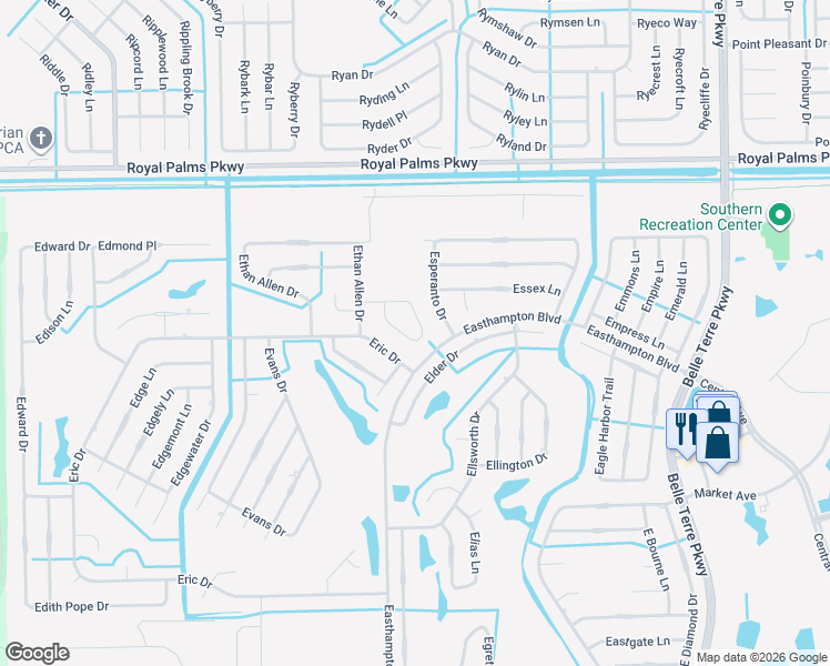 map of restaurants, bars, coffee shops, grocery stores, and more near 30 Eton Lane in Palm Coast