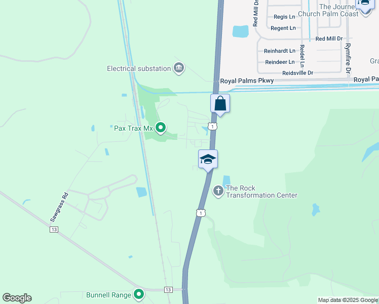 map of restaurants, bars, coffee shops, grocery stores, and more near 2551 North State Street in Bunnell