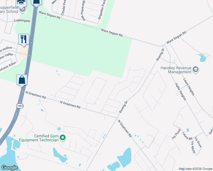 map of restaurants, bars, coffee shops, grocery stores, and more near 6518 Tallow Way in Converse