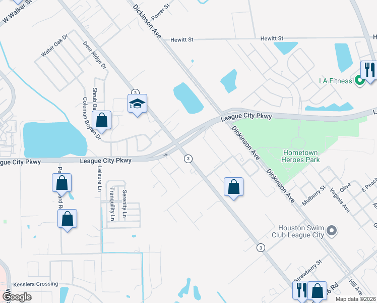 map of restaurants, bars, coffee shops, grocery stores, and more near 1609 Texas 3 in League City