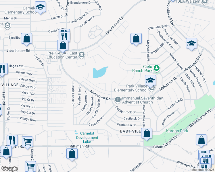 map of restaurants, bars, coffee shops, grocery stores, and more near 6515 Hibiscus Falls in San Antonio