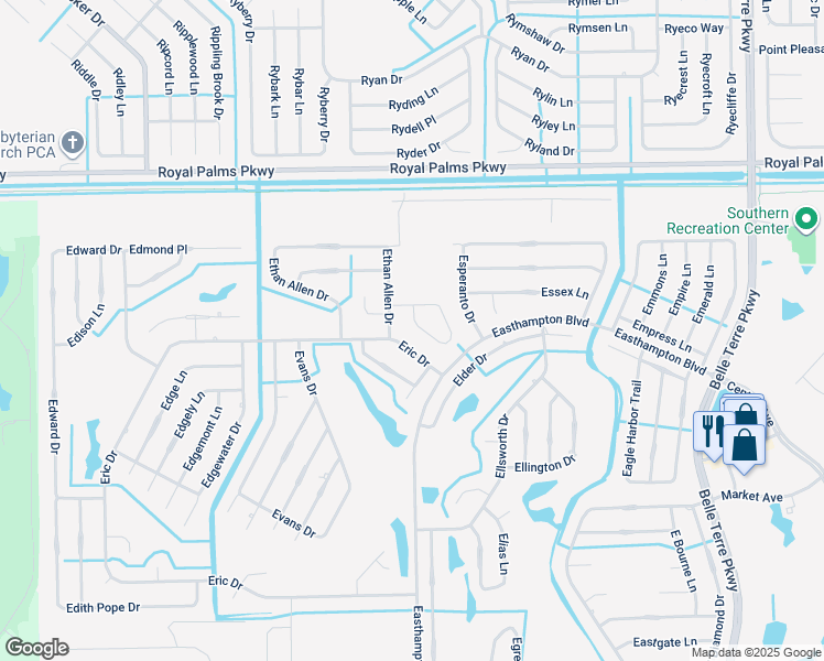 map of restaurants, bars, coffee shops, grocery stores, and more near 37 Eton Lane in Palm Coast