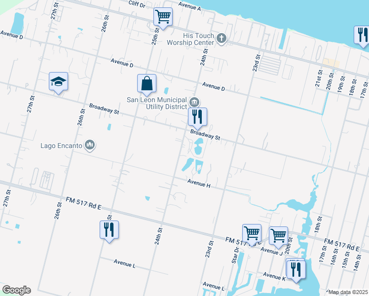 map of restaurants, bars, coffee shops, grocery stores, and more near 635 24th Street in San Leon