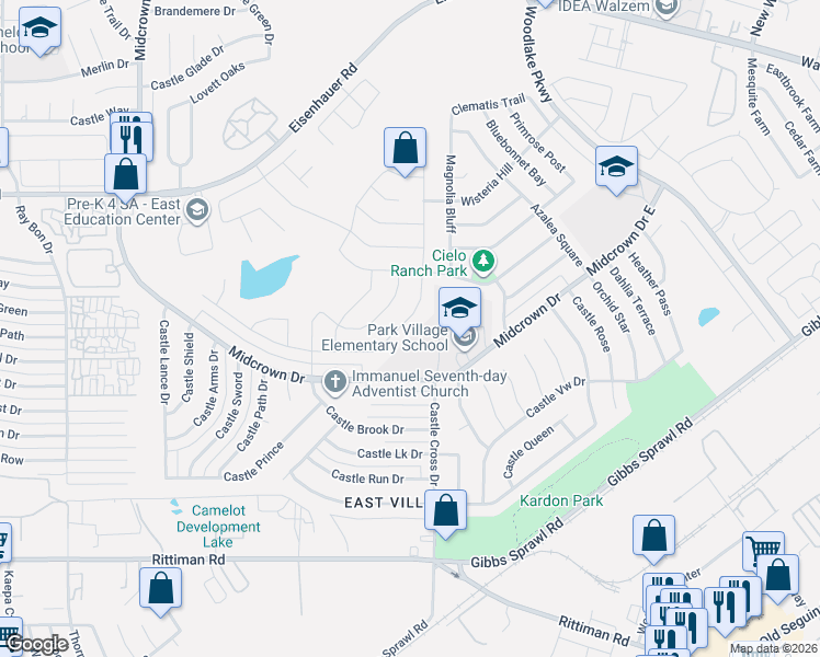 map of restaurants, bars, coffee shops, grocery stores, and more near 6834 Hibiscus Falls in San Antonio