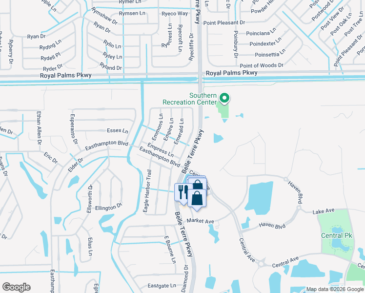 map of restaurants, bars, coffee shops, grocery stores, and more near 11 Emerson Drive in Palm Coast