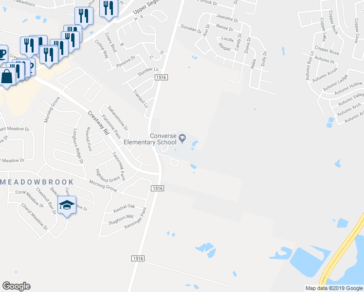 map of restaurants, bars, coffee shops, grocery stores, and more near 6720 Fm 1516 N in Converse
