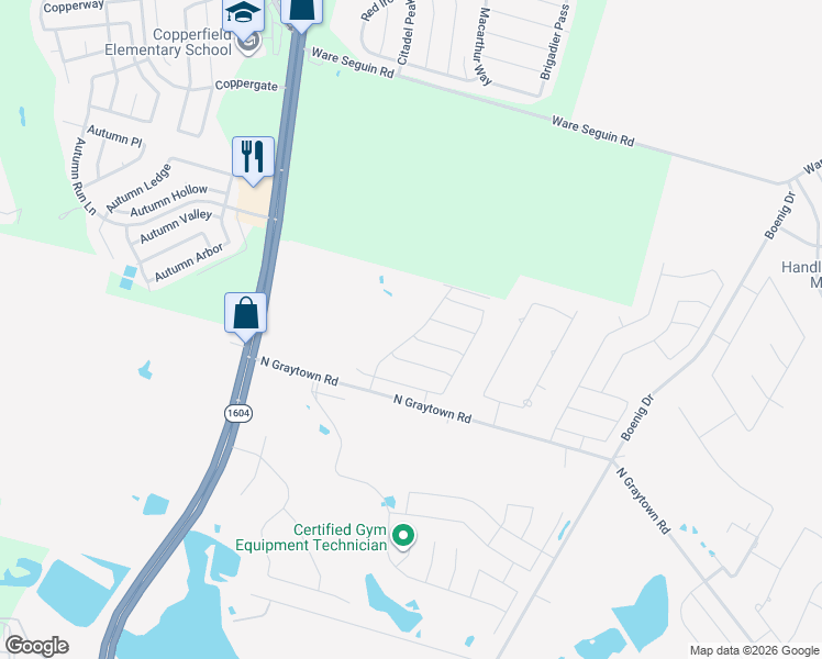 map of restaurants, bars, coffee shops, grocery stores, and more near 10118 Helios Heights in Converse