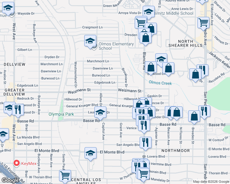 map of restaurants, bars, coffee shops, grocery stores, and more near 315 Hillwood Drive in San Antonio