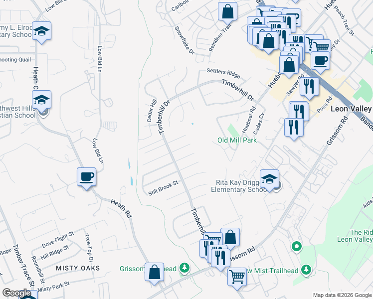 map of restaurants, bars, coffee shops, grocery stores, and more near 7318 Pipe Spring Street in San Antonio