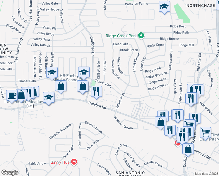 map of restaurants, bars, coffee shops, grocery stores, and more near 9527 Old Quarry in San Antonio