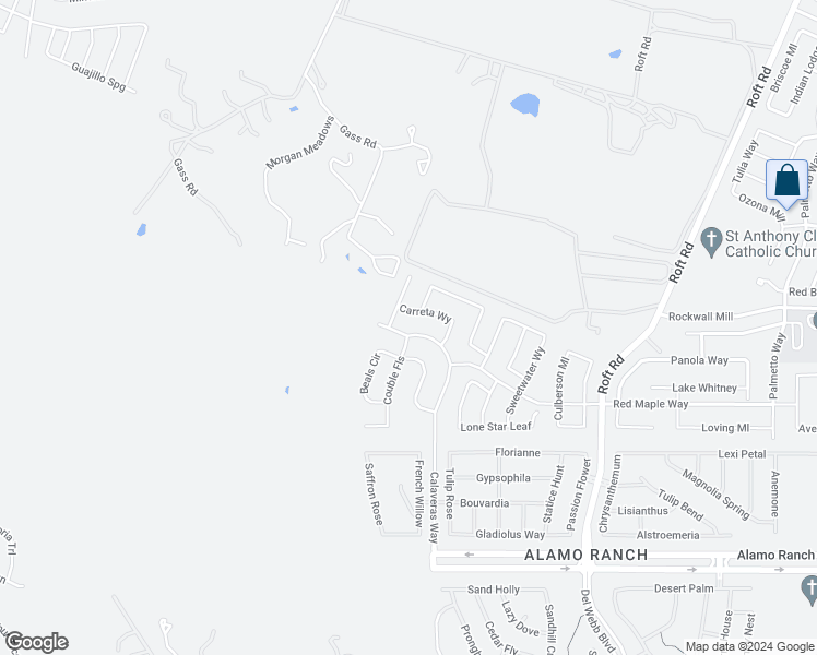 map of restaurants, bars, coffee shops, grocery stores, and more near 5838 Calaveras Way in San Antonio