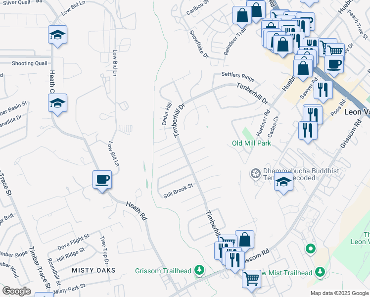 map of restaurants, bars, coffee shops, grocery stores, and more near 7331 Deep Spring Drive in San Antonio