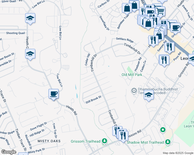 map of restaurants, bars, coffee shops, grocery stores, and more near 7331 Deep Spring Drive in San Antonio